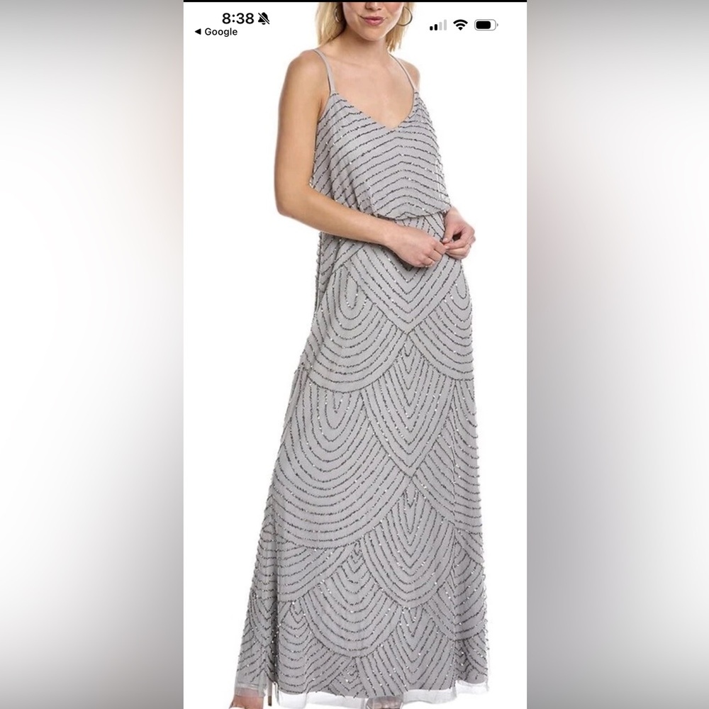 Adrianna Papell Women's Art Deco Beaded Blouson Gown Size 10